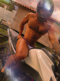 SPORT THONG TANGA SPORT BRASILERA HILO HOMBRE POWER CUP (PUSH UP) MICROFIBRA BLANCA RAYAS BLOKES WEAREBLOKES.CO