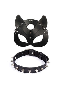 Máscaras y Accesorios - KIT MÁSCARA DE ZORRO Y COLLAR DE TACHES BONDAGE EN CUERO VEGANO NEGRO BLOKES - WEAREBLOKES - WEAREBLOKES.CO
